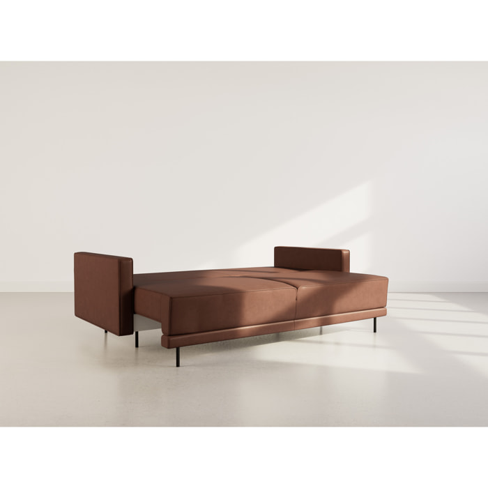 Charlie - Canapé droit 3 places convertible avec coffre en simili - Marron