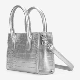 Bolso de mano plateado con cremallera