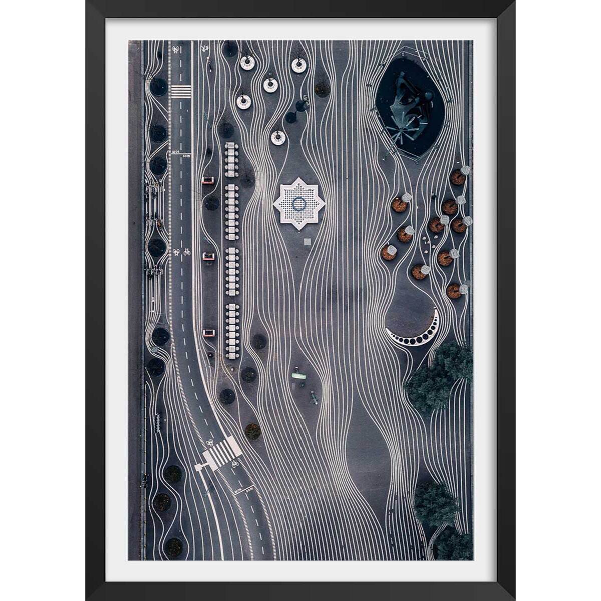 Affiche photo drône espace temps Affiche + cadre en bois - Noir