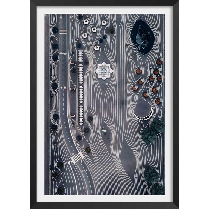 Affiche photo drône espace temps Affiche + cadre en bois - Noir