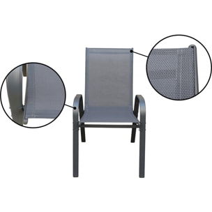 Table et chaises de jardin en textilène "Cordoba XL 180" - 8 places - Gris