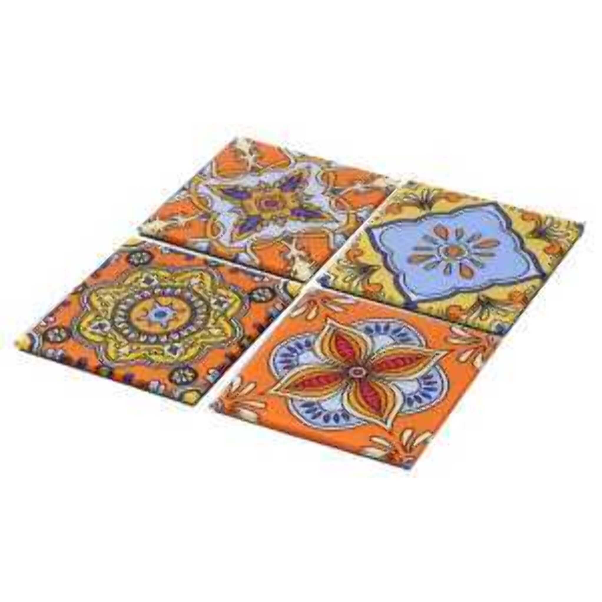 Sottobicchiere in vetro confezione da 4 pezzi assortiti arancione quadro cm10x10x0,6