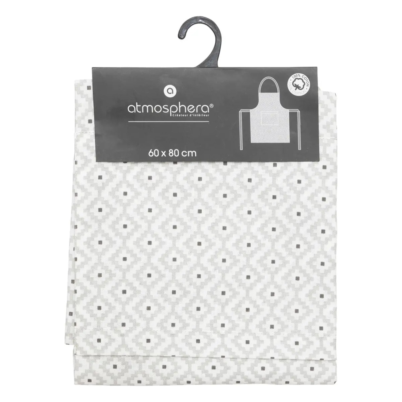 Tablier imprimé "Etnik" - gris - coton 60x80 cm