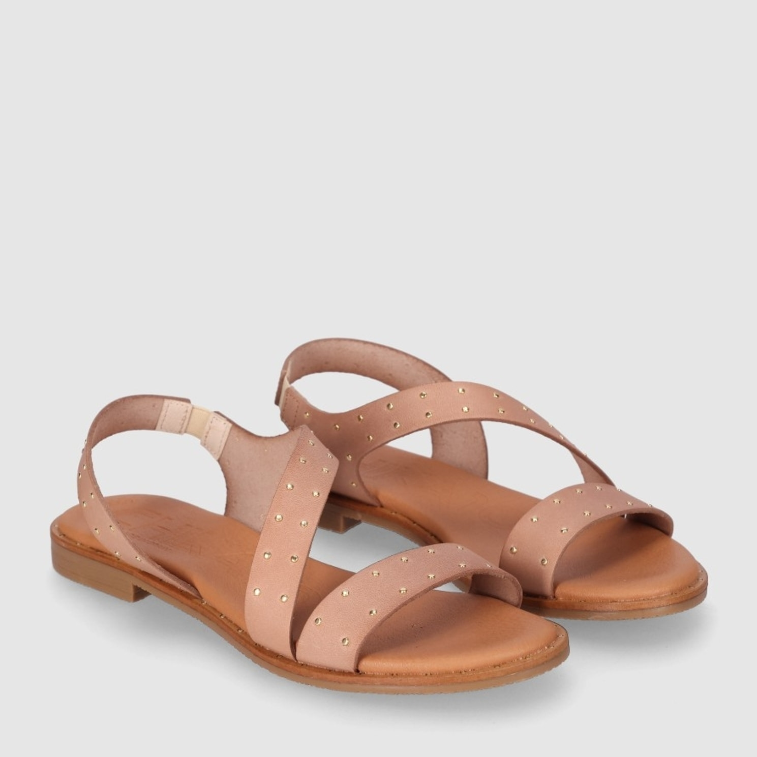 Sandalias de Piel - Beig - Tacón: Bajo