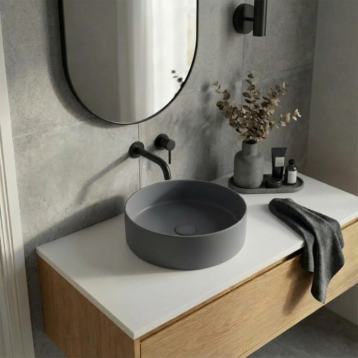 Vasque à poser ronde 36 cm hauteur 12,5 cm sans trop-plein gris mat PixL (CEPX3636GM)