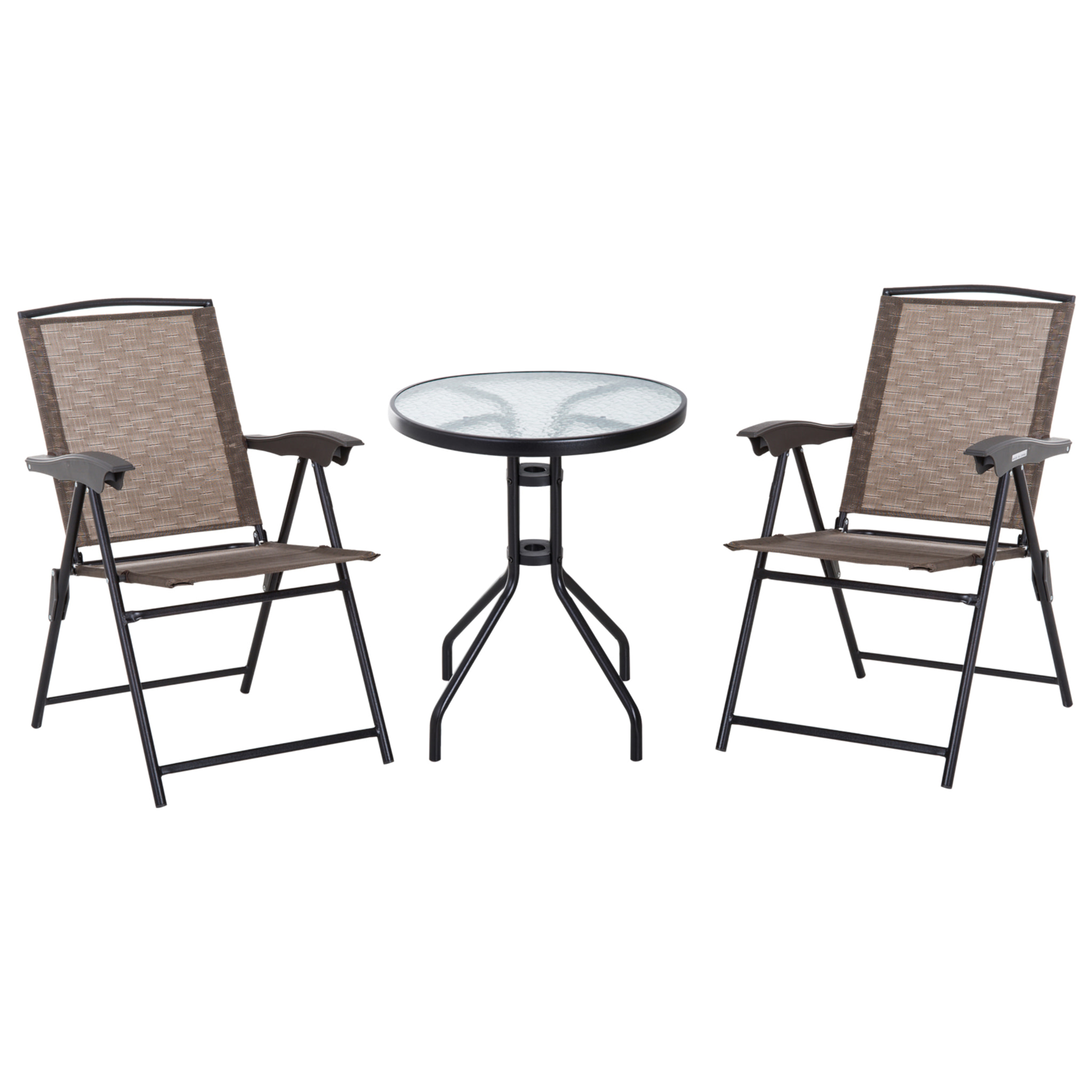 Ens. de jardin 3 pièces 2 chaises inclinables pliables + table ronde