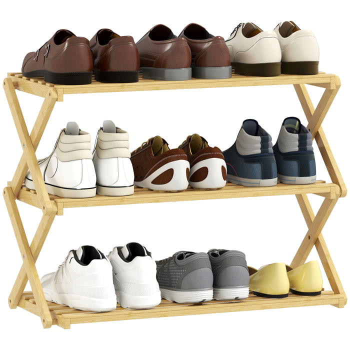 Zapatero Estrecho de Bambú, Zapatero Vertical Plegable de 3 Niveles, Sin Instalación, Estantería para Zapatos para Entrada, Pasillo, Dormitorio, Natural