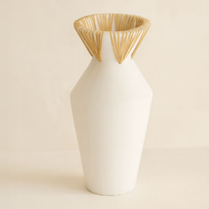 Vase en béton et rotin blanc h37cm AYA