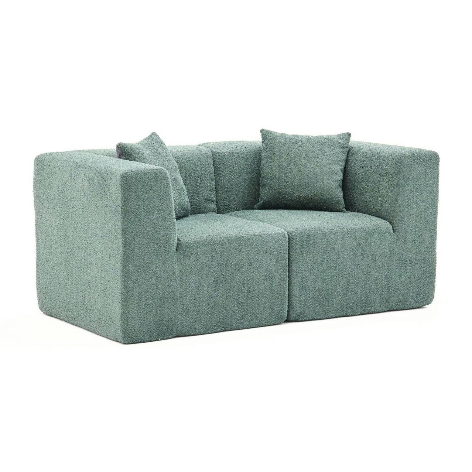 Canapé 2 places compact vert tissu chenille PLOVIA