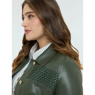 Fiorella Rubino - Chaqueta biker con detalle trenzado - Verde militare