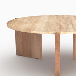 Table basse en travertin et bois D85 cm - Sierra