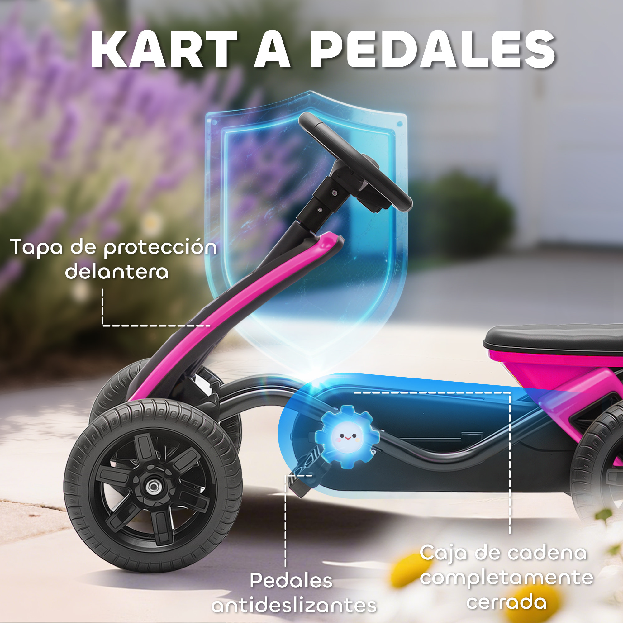 Kart Pedales, Go Kart con Ruedas Antideslizantes de EVA, Marco Metálico, Carga 30 kg, para Niños y Niñas de 2-5 Años, Rosa