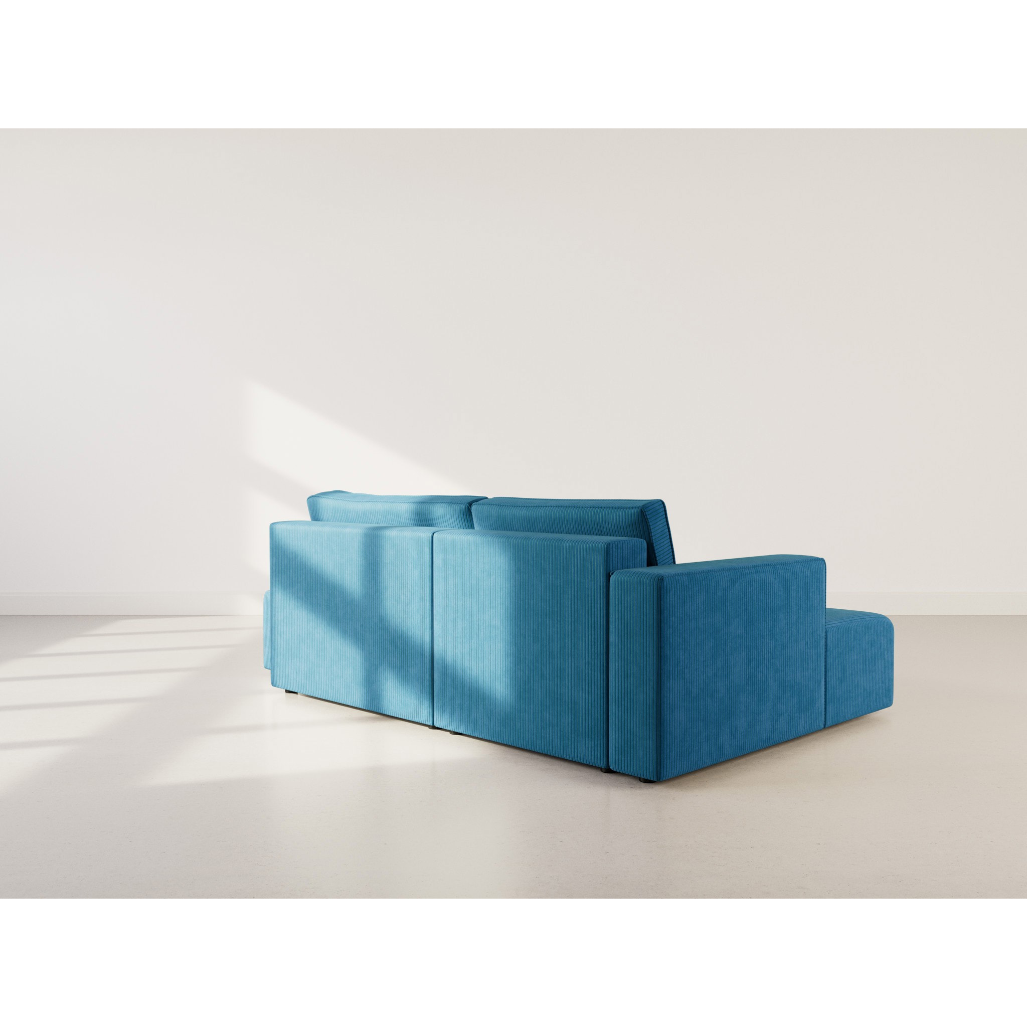 Topaze - canapé d'angle gauche 4 places convertible avec coffre en velours côtelé - Bleu