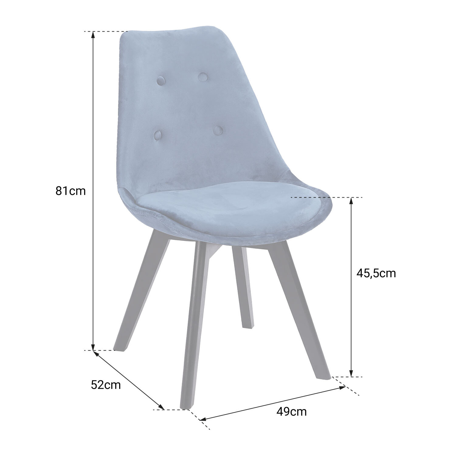 Lot de 4 chaises en velours NORA bleues avec coussin
