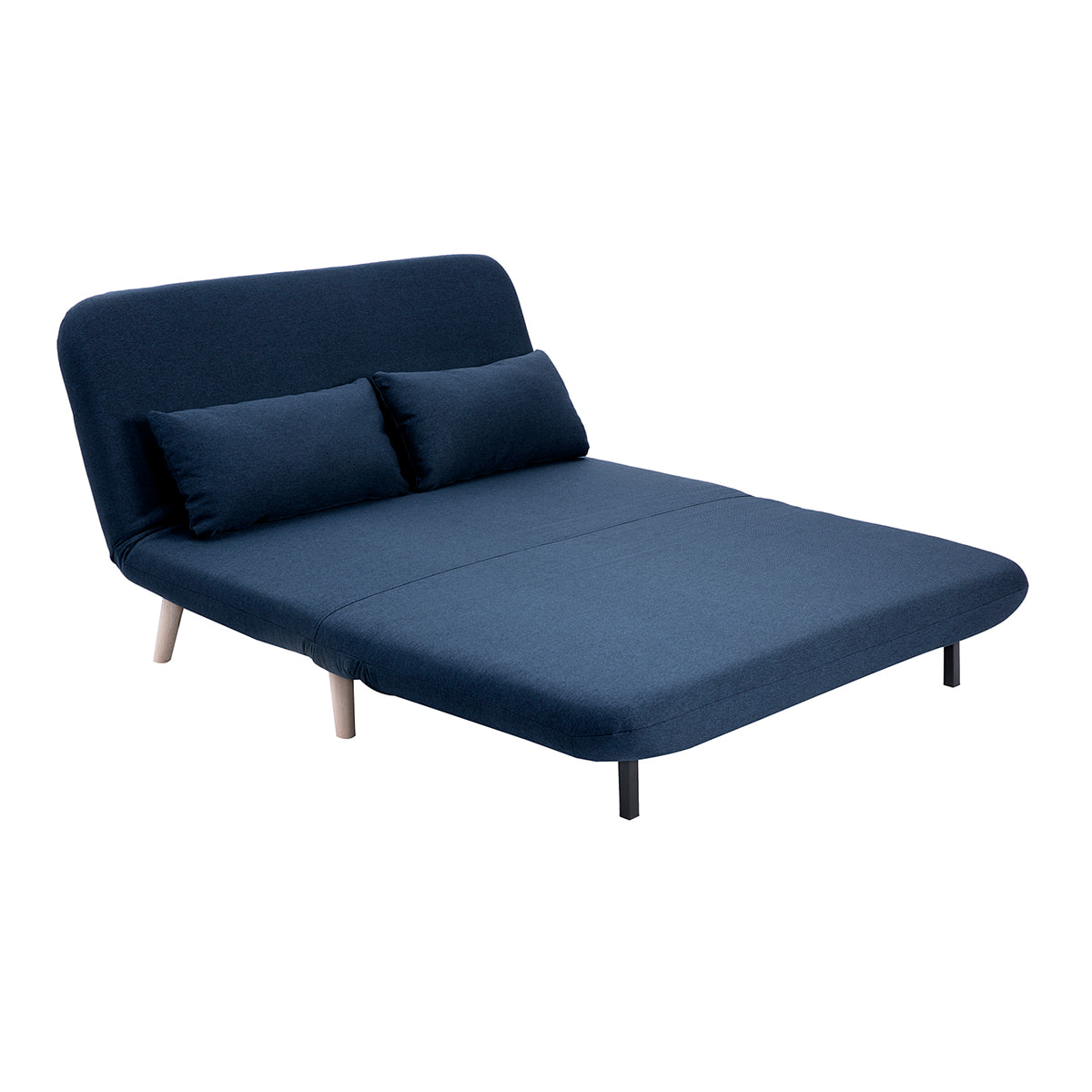 Chauffeuse 2 places convertible en tissu bleu foncé et bois clair AMIKO