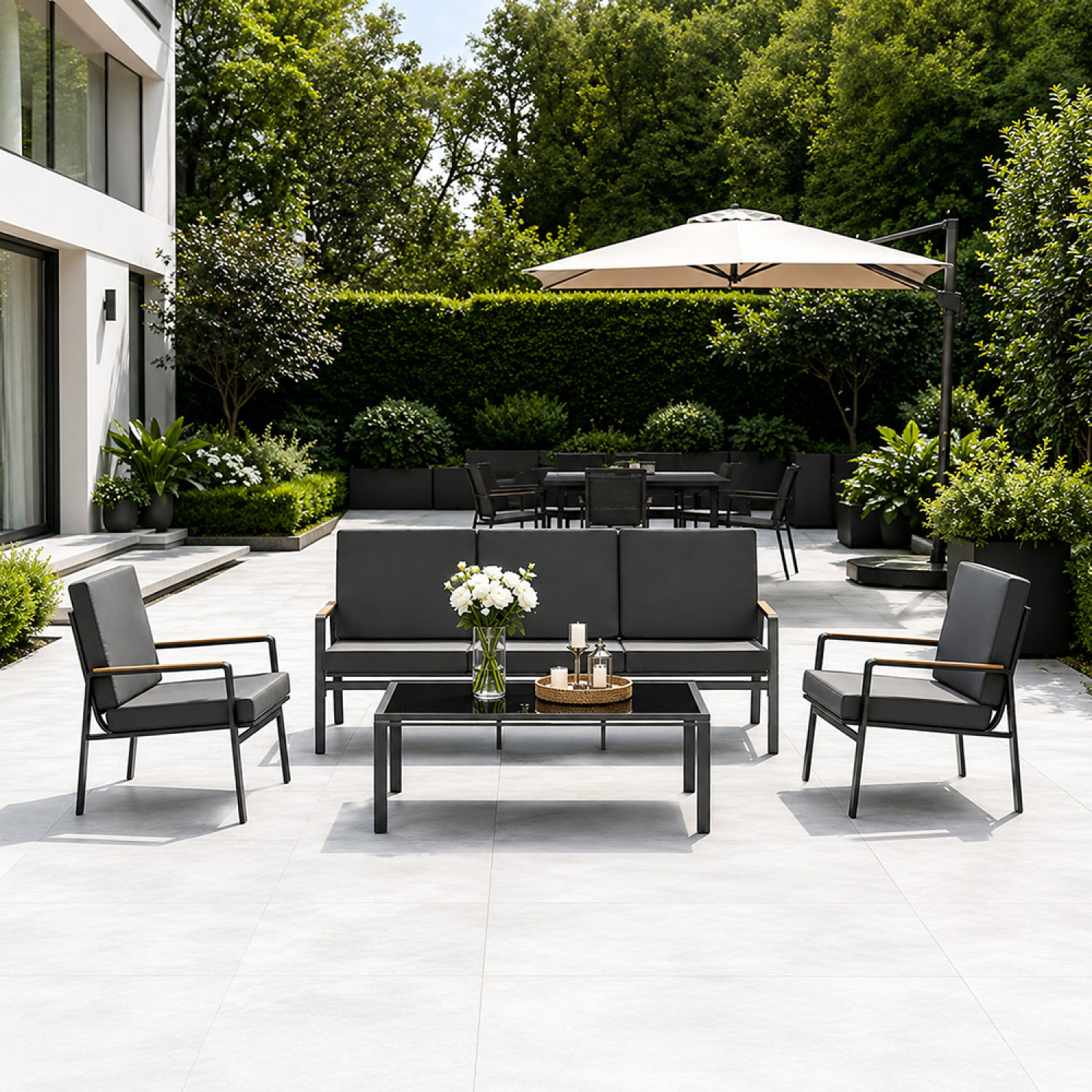 Salon de jardin 5 places en aluminium gris foncé DERWENT