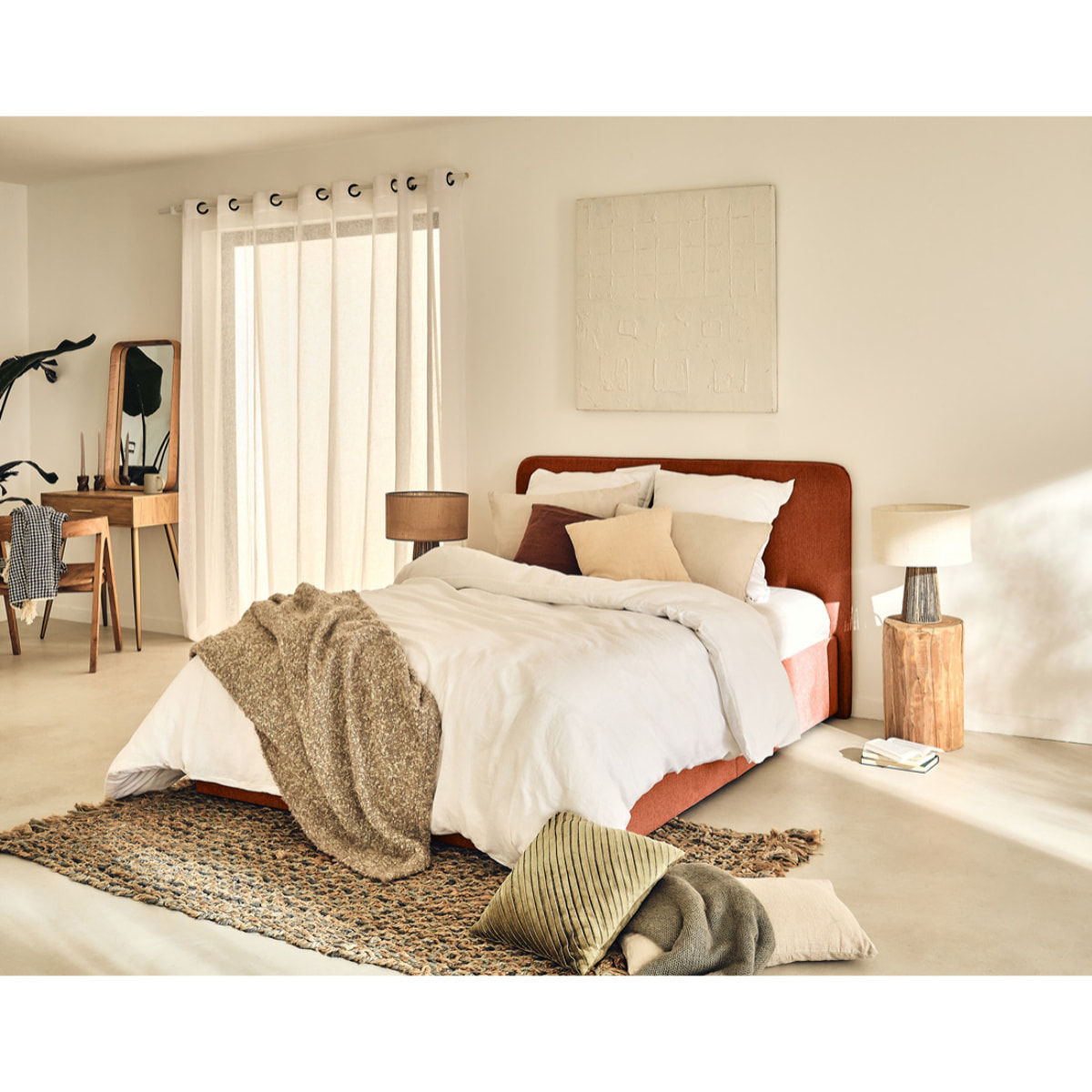 Goyave - lit coffre - 160x200 - en tissu - sommier inclus - Terracotta