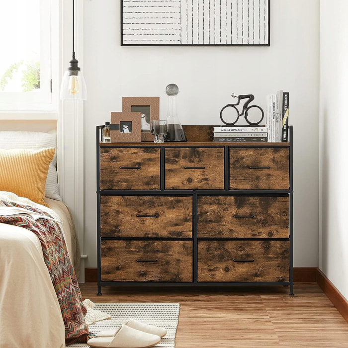 Cassettiera Industrial Loft con 7 cassetti in marrone rustico e metallo