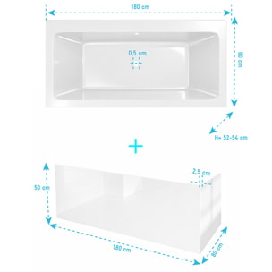 Pack Baignoire 180x80cm et 2 Tabliers recoupables - Blanc Brillant - Marina Square Duo
