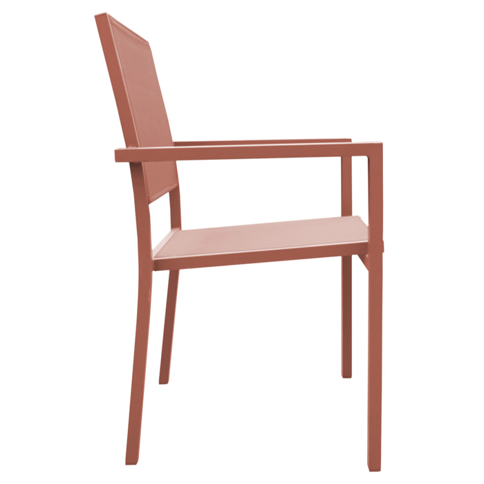 Lot de 8 chaises en aluminium terracotta - textilène terracotta