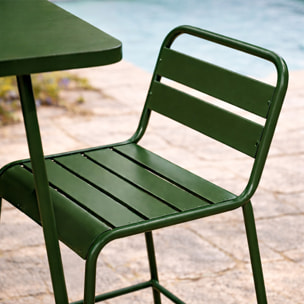 Ensemble table de bar et 2 chaises hautes d'extérieur vert EVORA
