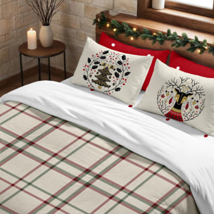Housse de couette avec pressions 100% coton Carreaux Noël