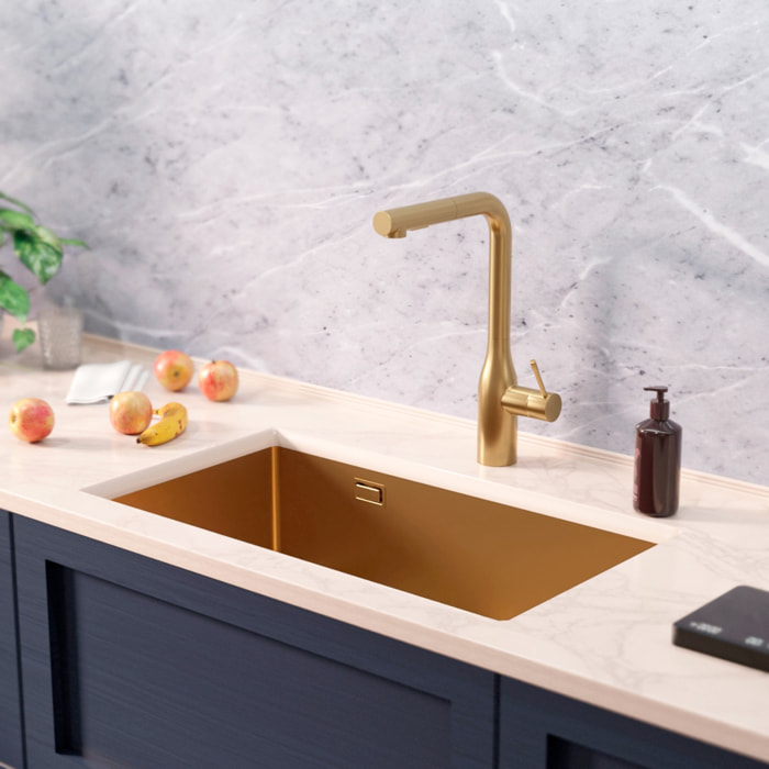 Timeless Évier de cuisine sous plan inox 304, 1 bac , 68x45x21 cm, Or brossé PVD
