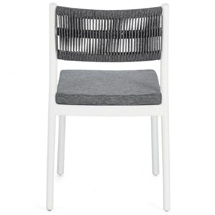 Set di 4 sedie ALVIN in polipropilene bianco e corda intrecciata grigio scuro, impilabili