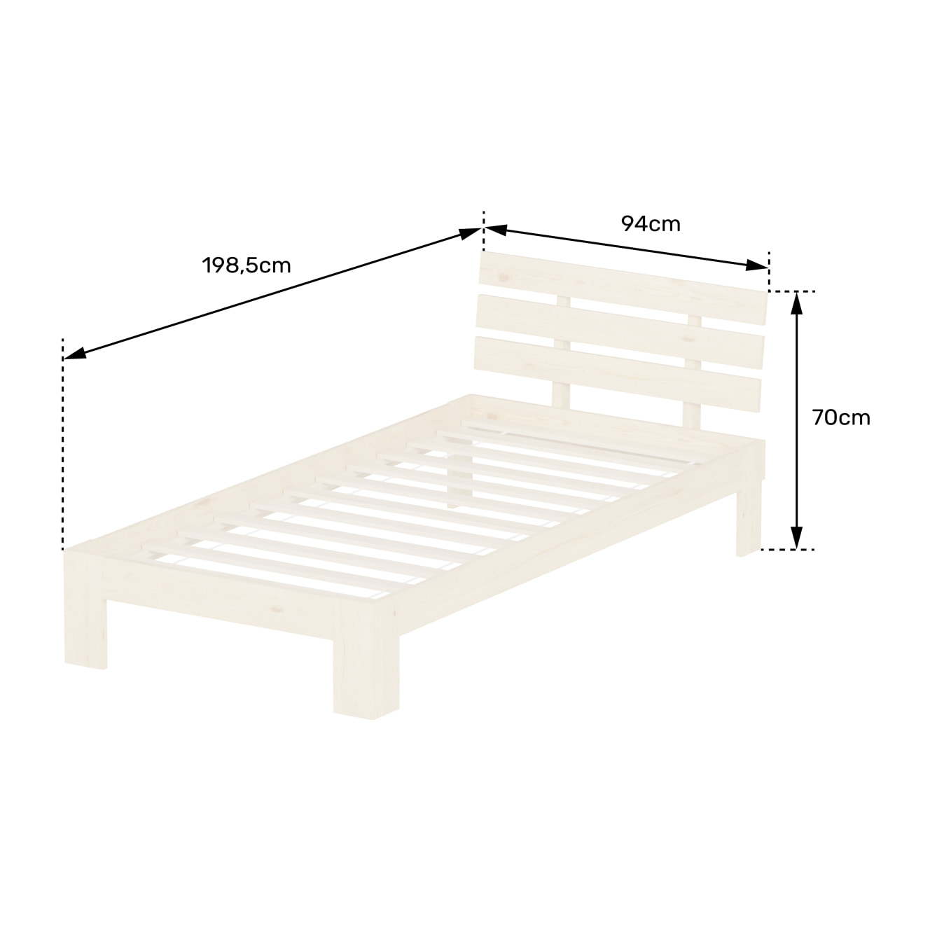 Lit en bois avec tête de lit 90x190cm blanc FINN