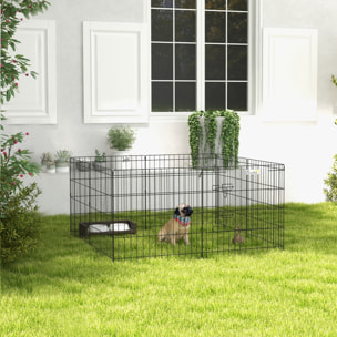 Parque de Juegos para Perros 8 Paneles 61x61 cm Plegables Jaula Metálica para Mascotas con Puerta y Doble Cerradura para Jardín Patio Exterior Negro