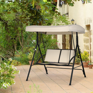 Columpio de Jardín Exterior de 2 Plazas, Balancín de Jardín Exterior con Techo Ajustable y Marco de Acero, Asientos de Textilene, para Balcón, Terraza, Carga 220 kg, 140x118x162 cm, Beige