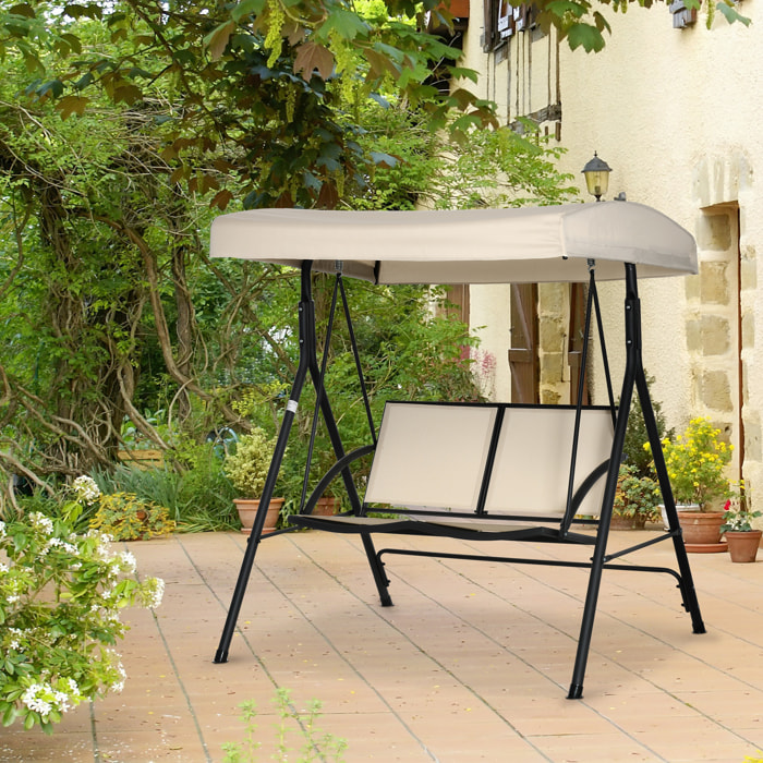 Columpio de Jardín Exterior de 2 Plazas, Balancín de Jardín Exterior con Techo Ajustable y Marco de Acero, Asientos de Textilene, para Balcón, Terraza, Carga 220 kg, 140x118x162 cm, Beige