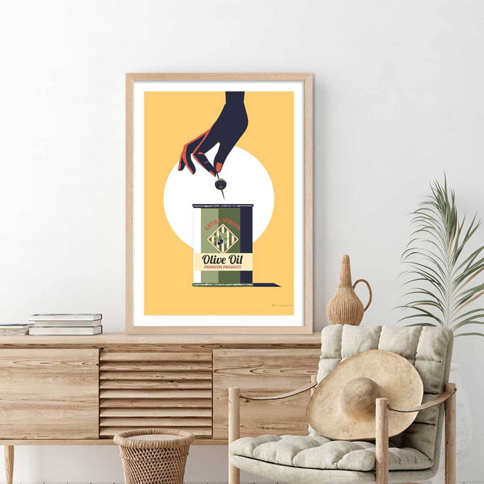 Affiche cuisine Huile d'olive extra Affiche + cadre en bois - Chêne