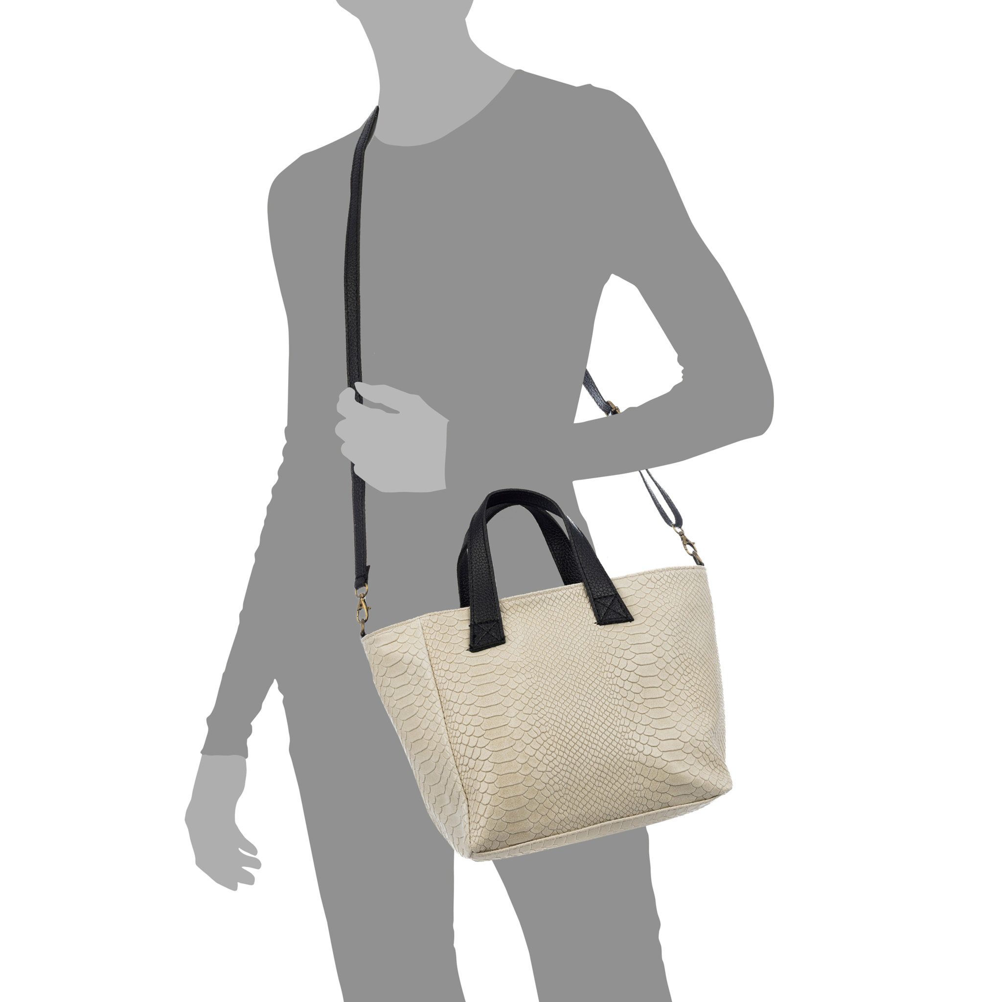 Cassandra Bolso tote Mujer. Piel auténtica Gamuza Grabado Serpiente