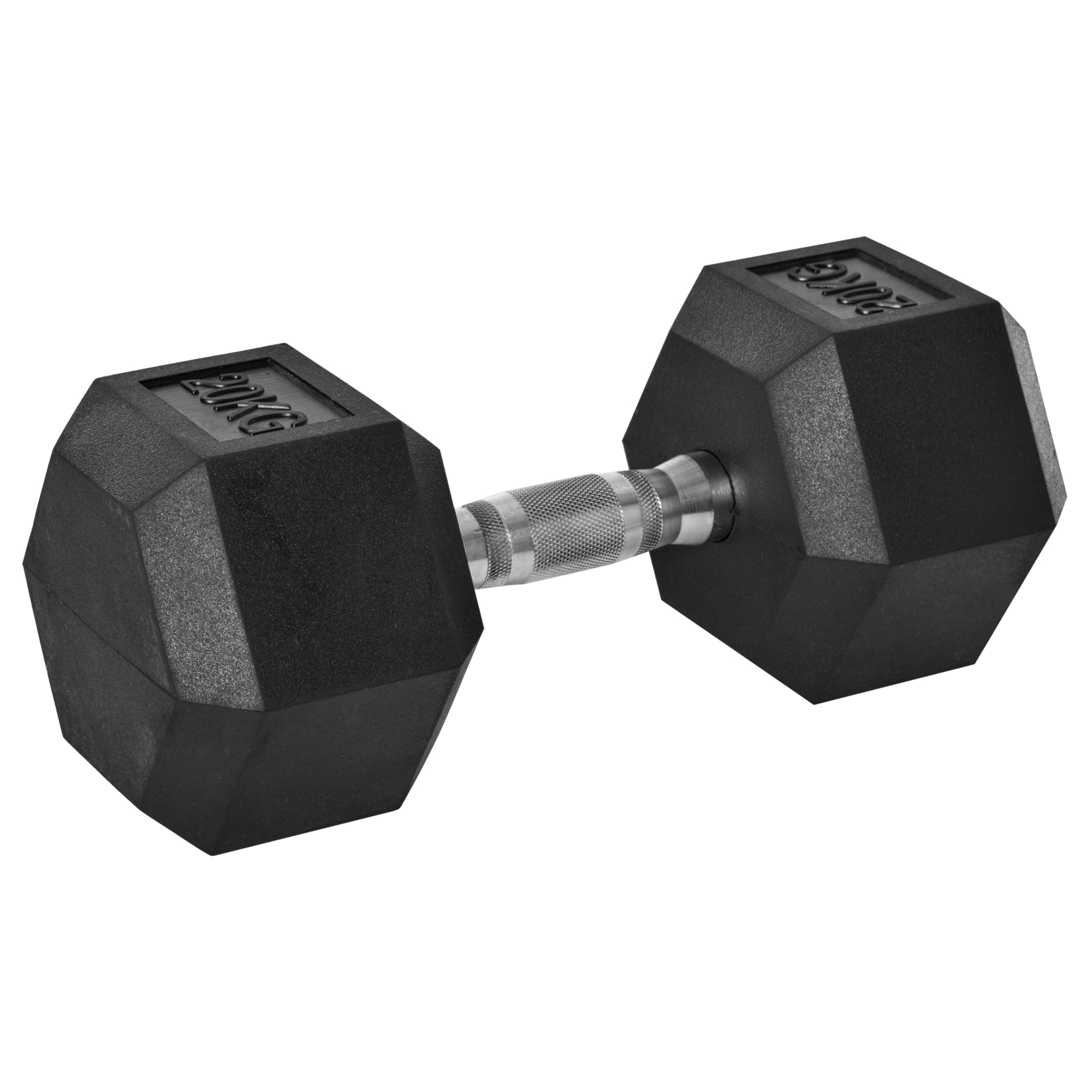Mancuerna Hexagonal 20 kg de Hierro Fundido, Pesas de Metal Recubiertas de Goma, con Mango Moleteado, para Entrenamiento en Casa, Gimnasio, y Oficina, Negro y Plata