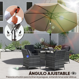 Sombrilla Terraza Exterior, Ø2,7 m, Sombrilla de Jardín con Inclinación Ajustable 3 Posiciones, Manivela y Volantes, Impermeable, Parasol para Playa, Patio, Terraza, Caqui