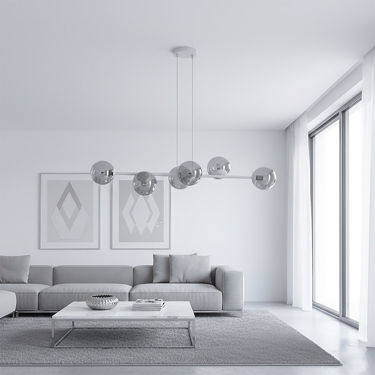 Lampada a sospensione Magnus in acciaio grigio grafite e vetro