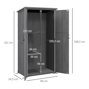 Armoire de jardin abri de jardin 2 portes croisillons 2 étagères toit bitumé bois sapin gris