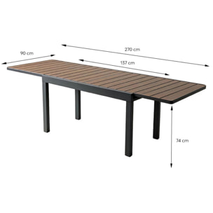 Salon de jardin 8 places avec table extensible 270cm en aluminium et bois BOHOL