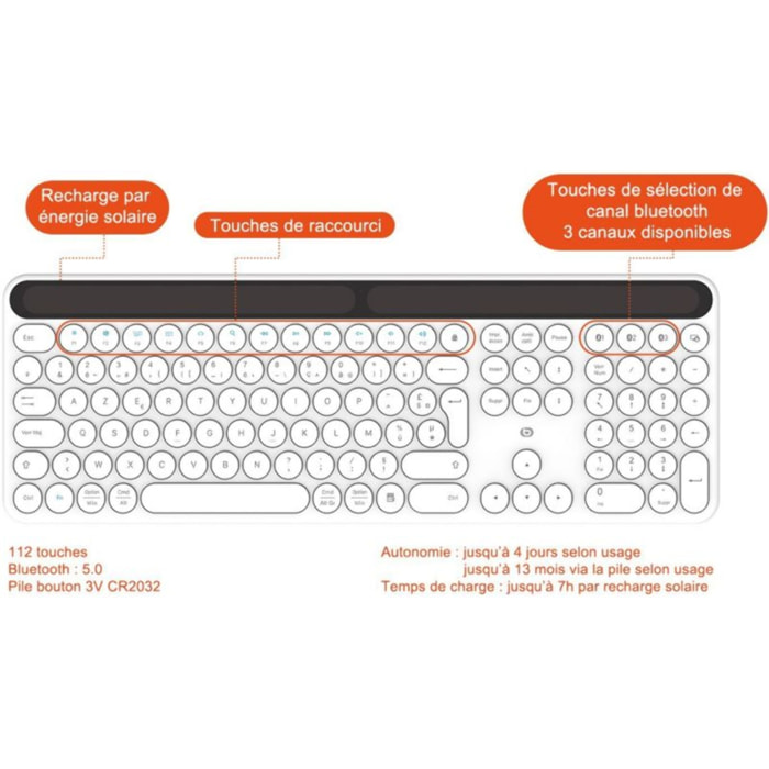 Clavier sans fil ESSENTIELB Solaire SKW Blanc