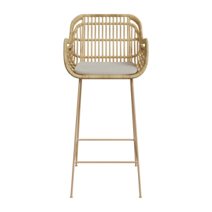 Chaise de bar en rotin, coussin en tissu et pieds en métal beige 71 cm - Chiloé