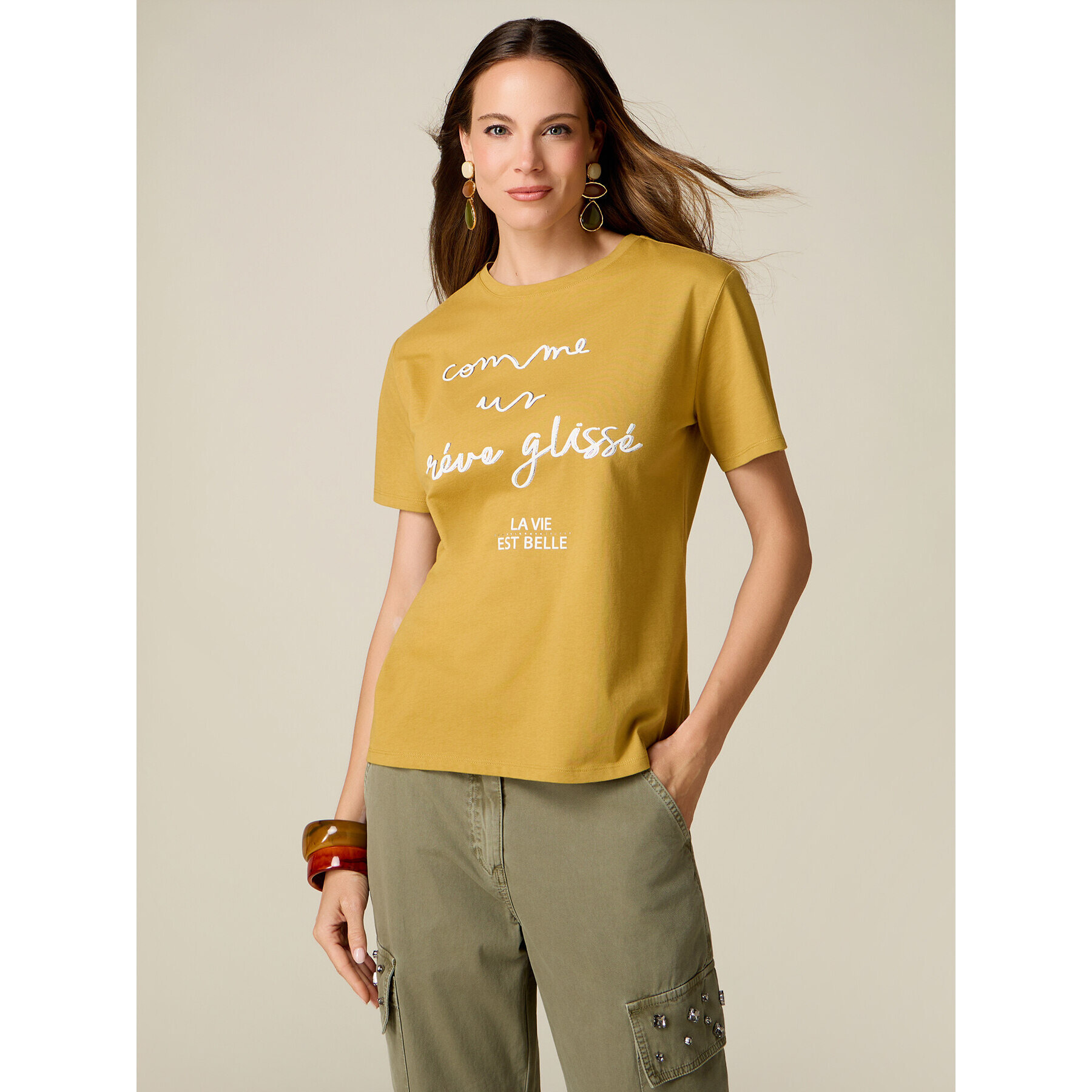 Oltre - T-shirt con stampa lettering - Giallo