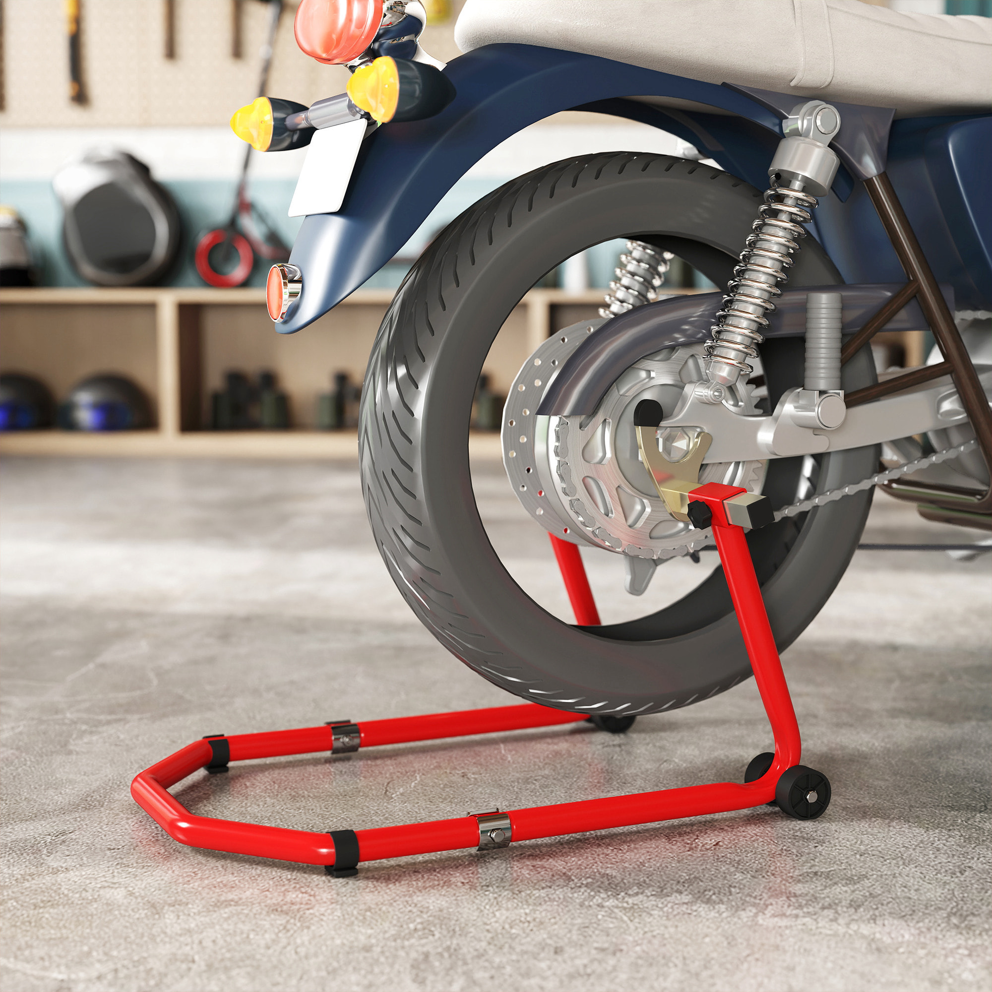 Caballete Moto Elevador Universal Carga 390 kg Combo Soporte de Rueda Delantera y Trasera Motocicleta con Adaptadores de Horquillas en U y L Ajustables y Ruedas para Reparación y Mantenimiento
