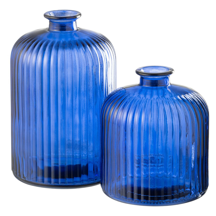 J-Line vase Bottle Stripe - verre - bleu - large - Ø 14.5 cm