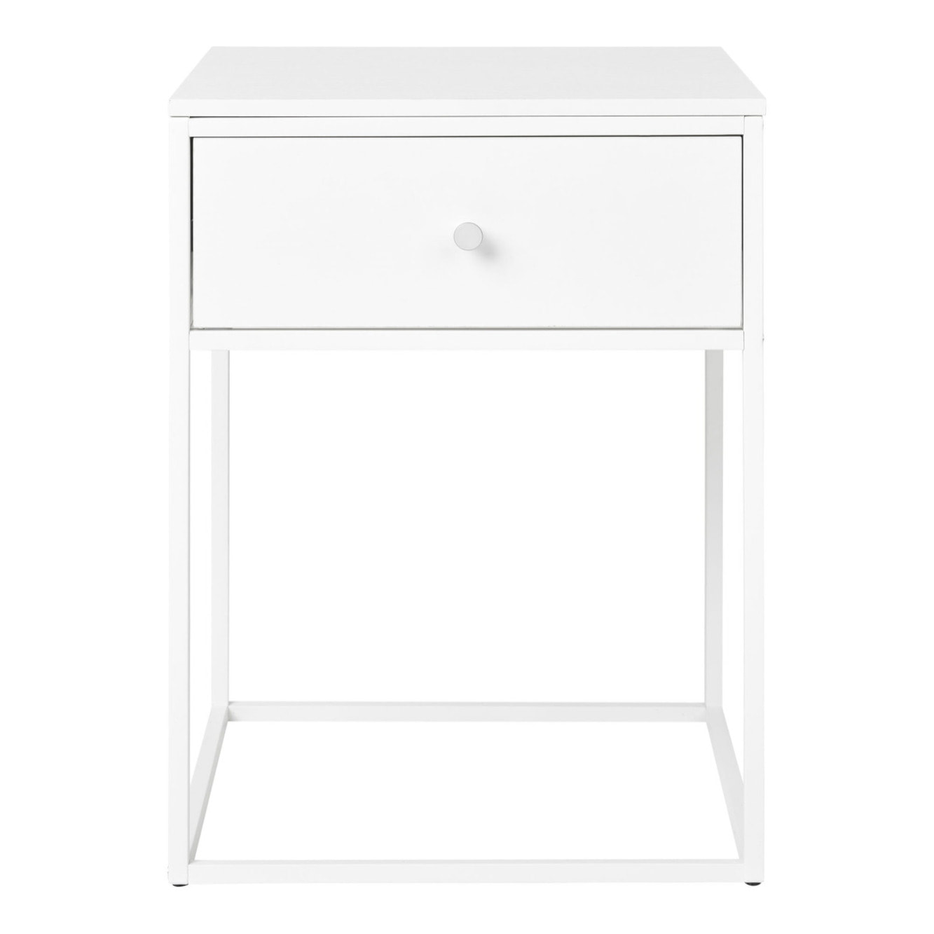 Comodino Vita con Cassetto Bianco e Gambe in Metallo — 40×40×55 cm