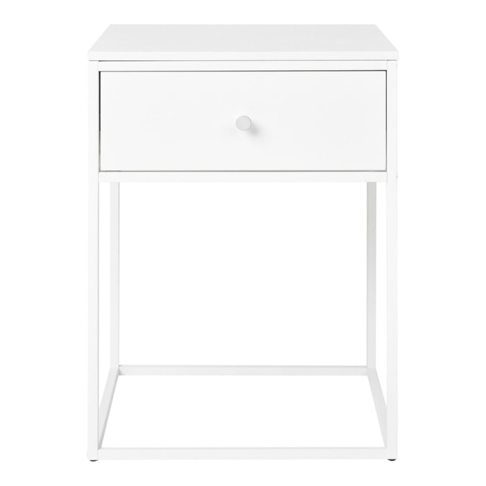 Comodino Vita con Cassetto Bianco e Gambe in Metallo — 40×40×55 cm
