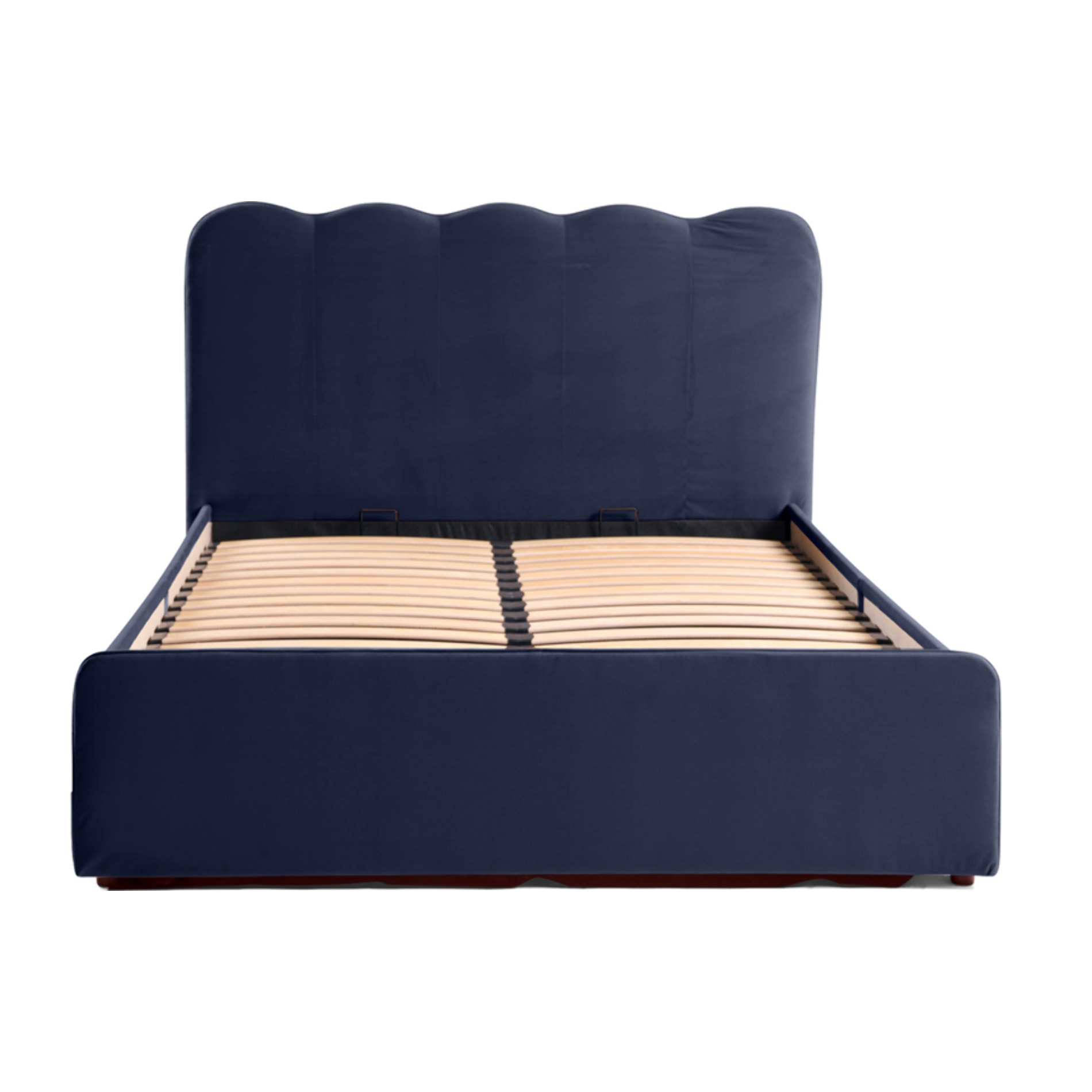 Kahlo - lit coffre - 140x190 - en velours - sommier inclus - Bleu marine