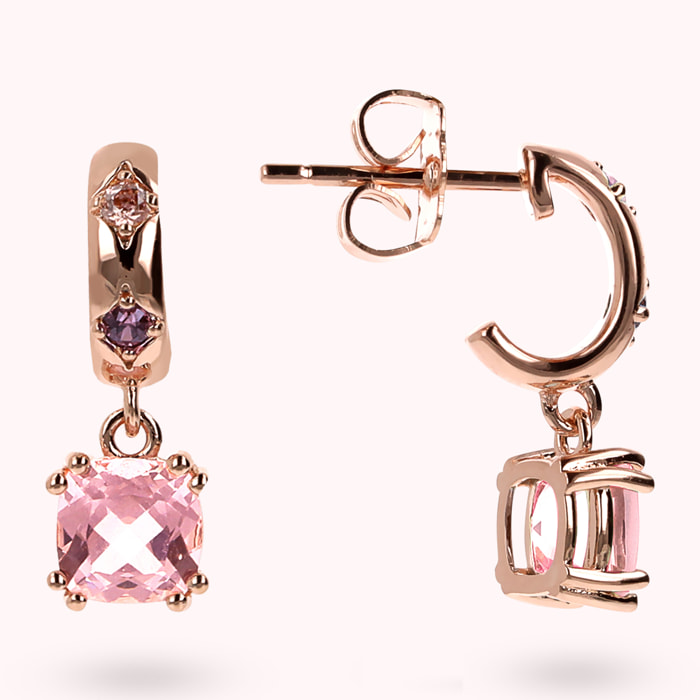 Orecchini Pendenti Étoile con Prisma Gem Rosa Taglio a Cuscino