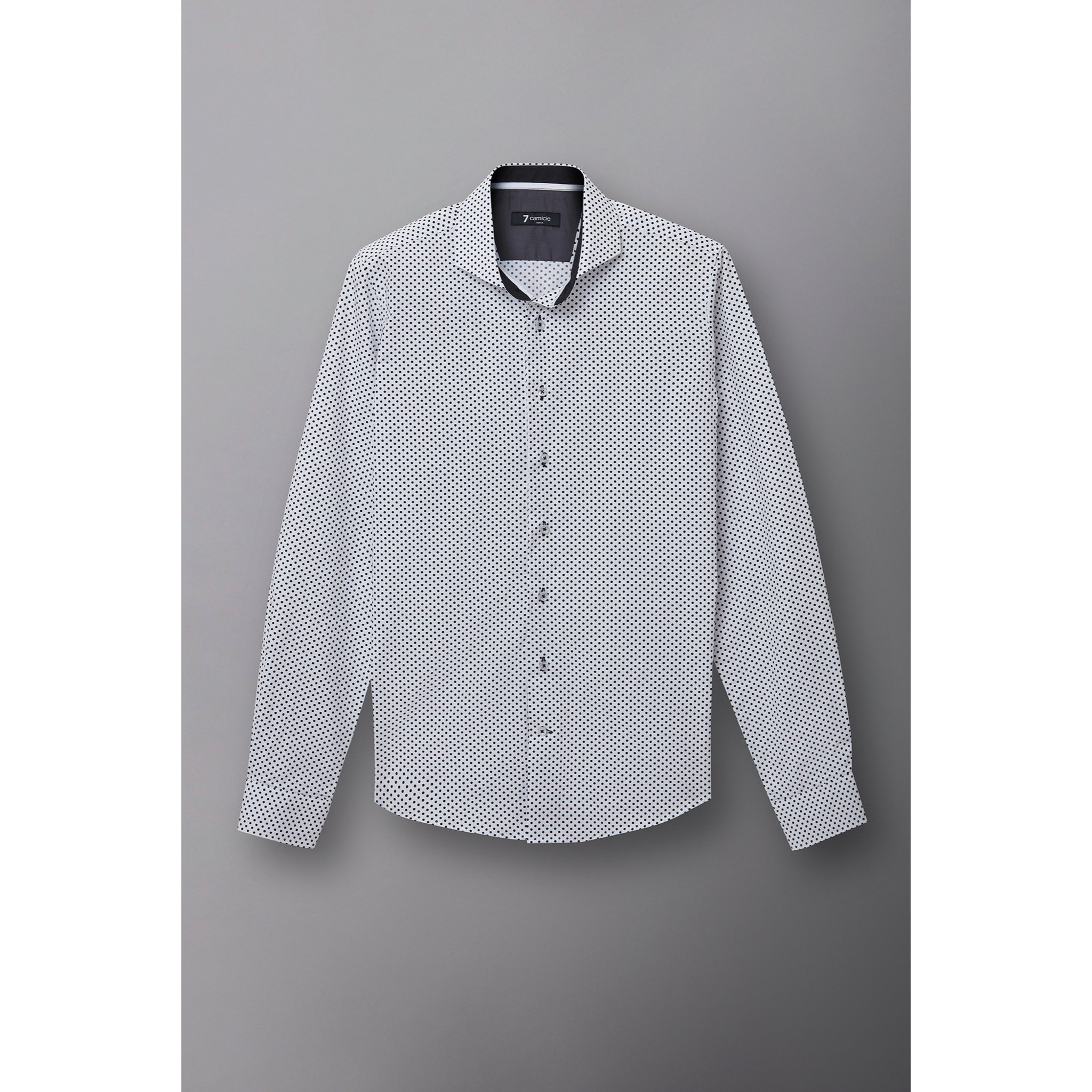 Camicia Uomo 1 Bottone Francese Slim Popeline Stampato Bianco/Nero