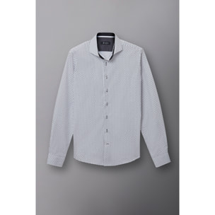 Camicia Uomo 1 Bottone Francese Slim Popeline Stampato Bianco/Nero
